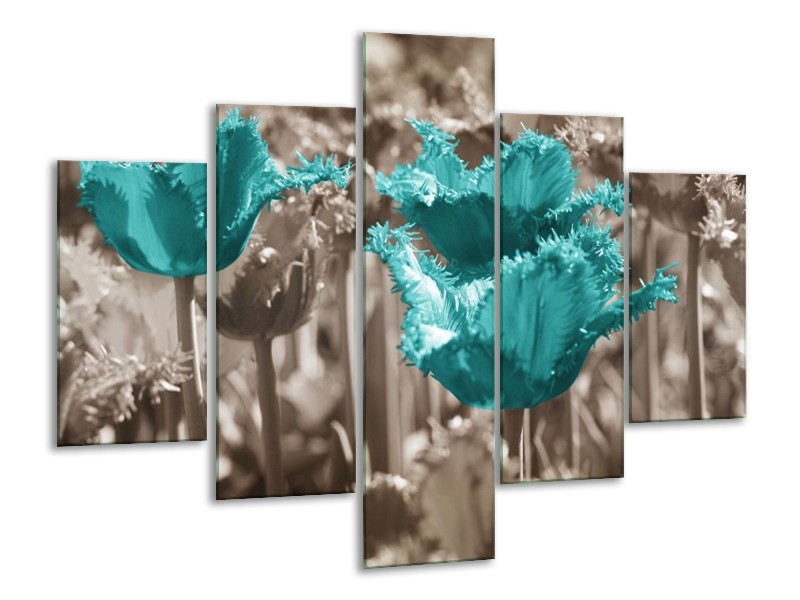Canvas schilderij Tulpen | Blauw, Grijs | 100x70cm 5Luik
