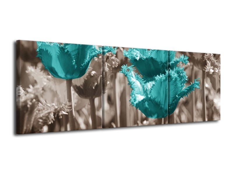 Canvas schilderij Tulpen | Blauw, Grijs | 120x40cm 3Luik