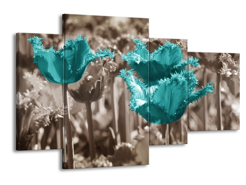Canvas schilderij Tulpen | Blauw, Grijs | 120x75cm 4Luik