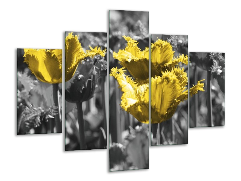 Canvas schilderij Tulpen | Geel, Zwart | 100x70cm 5Luik
