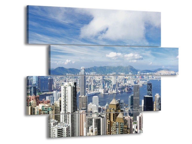 Glas schilderij Uitzicht | Blauw, Wit, Grijs | 115x85cm 4Luik