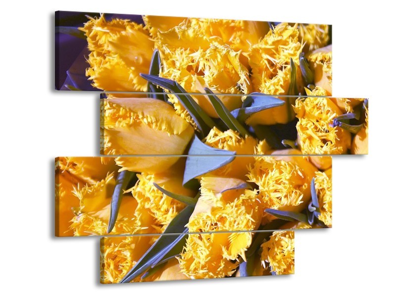 Canvas schilderij Tulpen | Geel, Groen | 115x85cm 4Luik