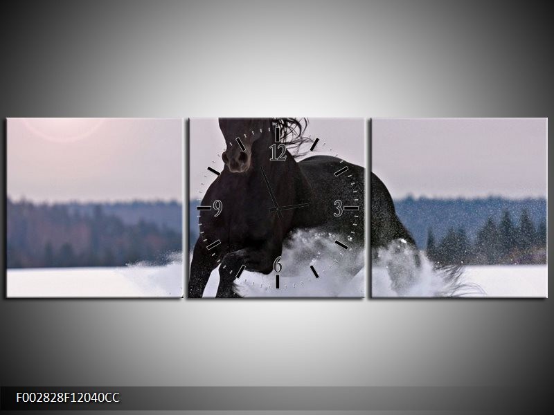 Klok schilderij Paard | Wit, Zwart, Grijs | 120x40cm 3Luik