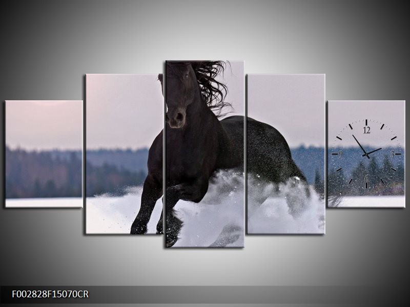Klok schilderij Paard | Wit, Zwart, Grijs | 150x70cm 5Luik