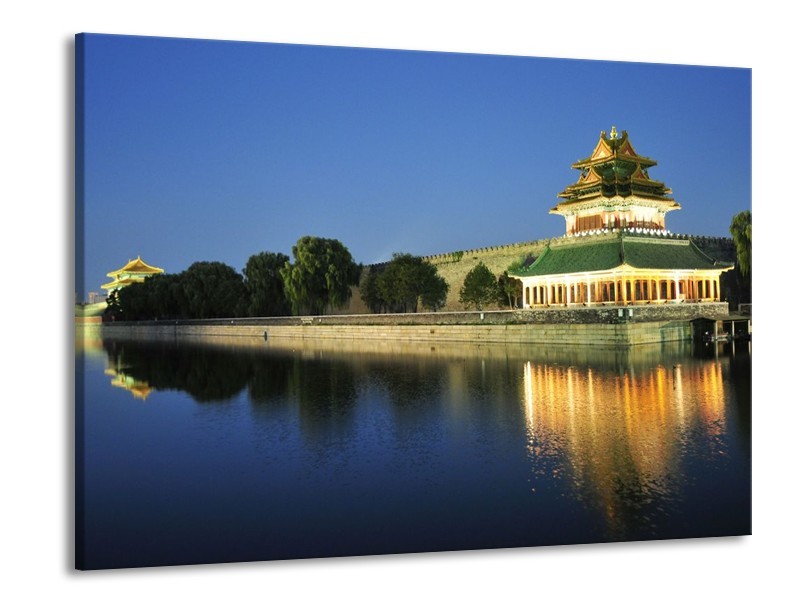 Glas schilderij Gebouw | Blauw, Groen, Geel | 100x70cm 1Luik