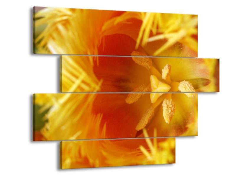 Canvas schilderij Abstract | Geel, Oranje, Rood | 115x85cm 4Luik