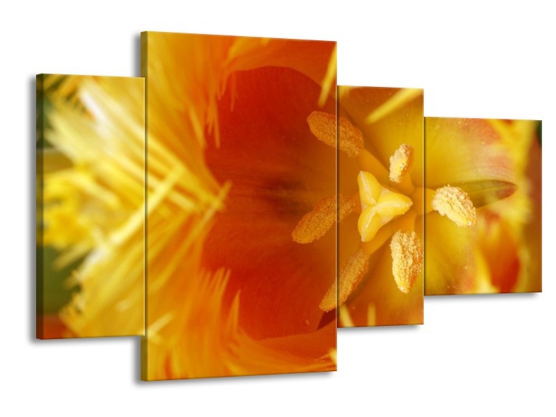 Canvas schilderij Abstract | Geel, Oranje, Rood | 120x75cm 4Luik