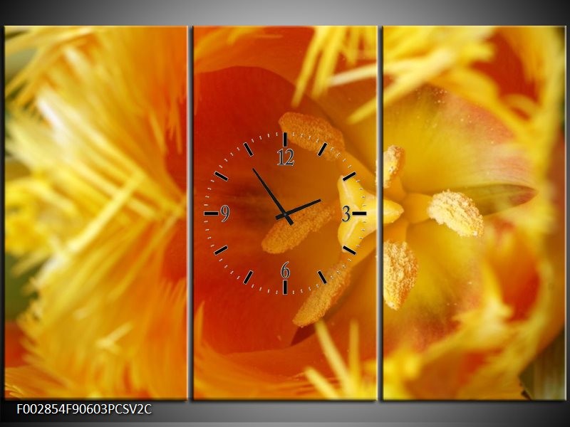 Klok schilderij Abstract | Geel, Oranje, Rood | 90x60cm 3Luik