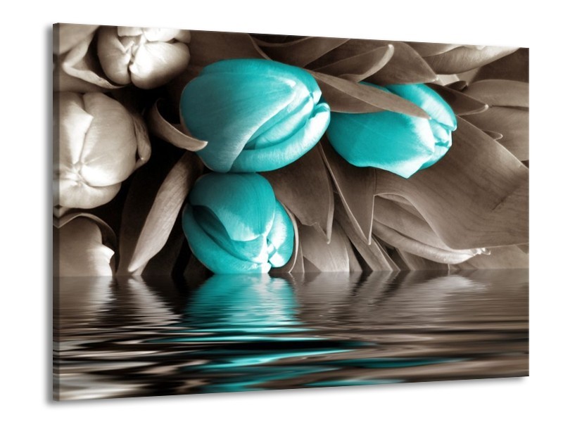Canvas schilderij Tulpen | Blauw, Grijs, Zwart | 100x70cm 1Luik