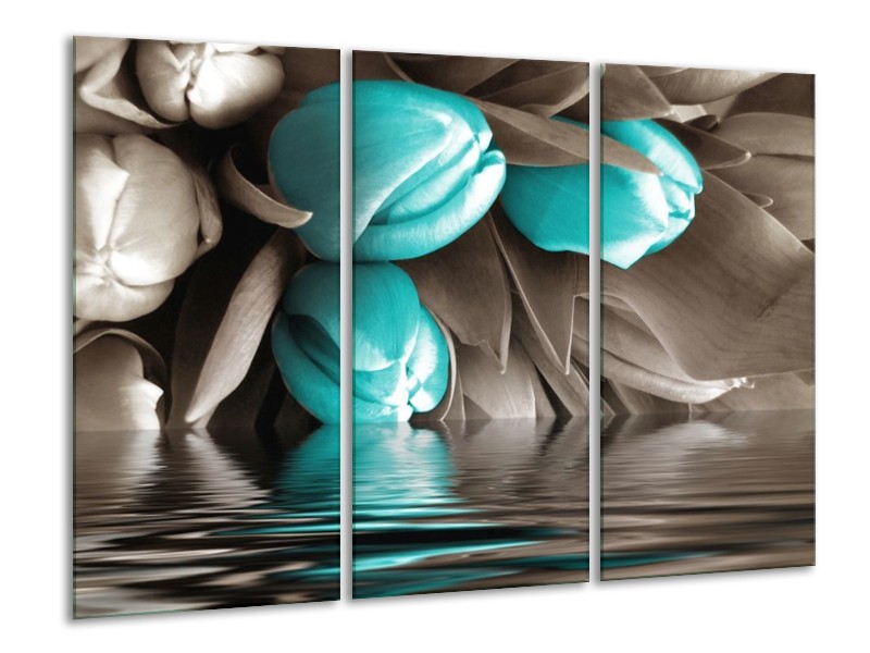 Canvas schilderij Tulpen | Blauw, Grijs, Zwart | 120x80cm 3Luik