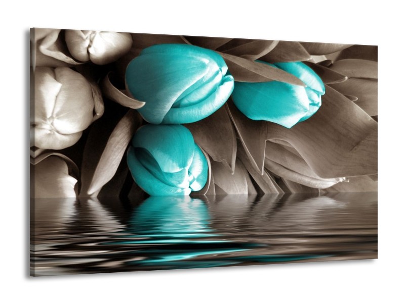 Canvas schilderij Tulpen | Blauw, Grijs, Zwart | 140x90cm 1Luik