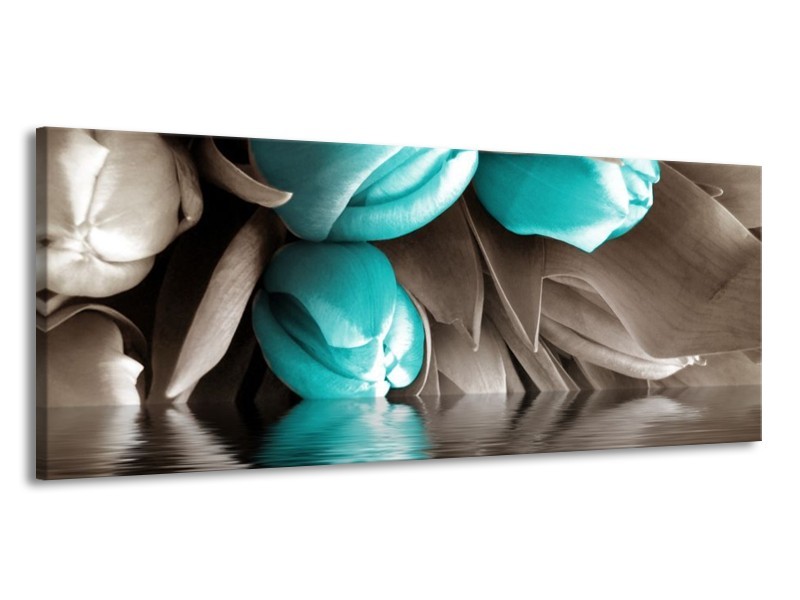 Canvas schilderij Tulpen | Blauw, Grijs, Zwart | 145x58cm 1Luik