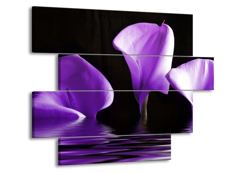Canvas schilderij Bloem | Paars, Zwart | 115x85cm 4Luik