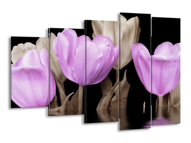 Canvas schilderij Tulpen | Paars, Grijs | 150x100cm 5Luik