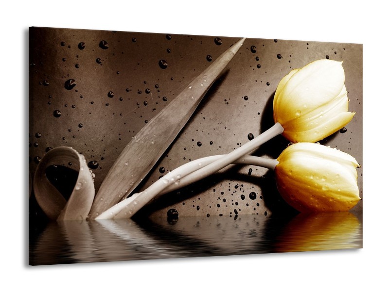 Canvas schilderij Tulpen | Geel, Bruin | 140x90cm 1Luik