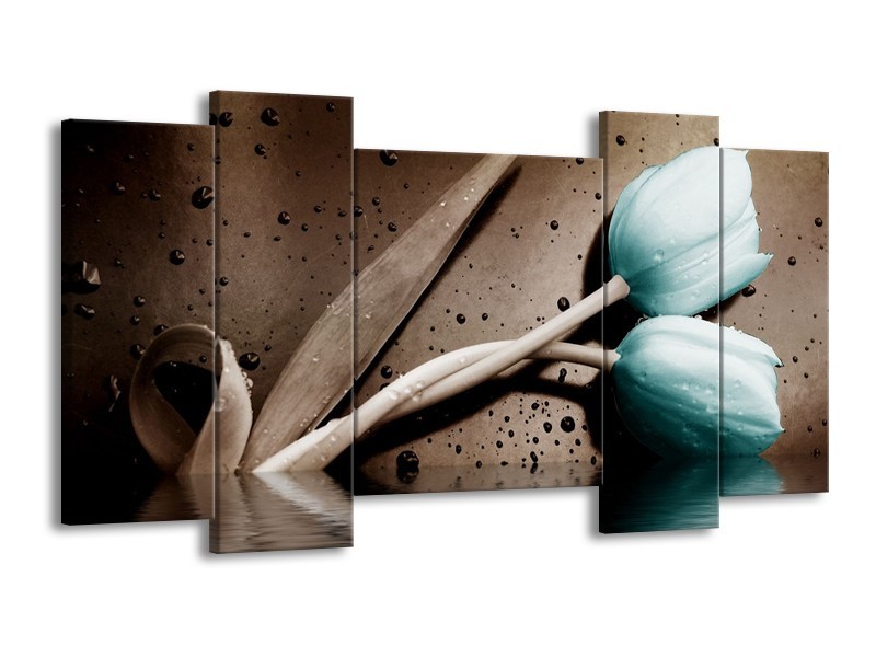 Canvas schilderij Tulpen | Blauw, Bruin | 120x65 5Luik