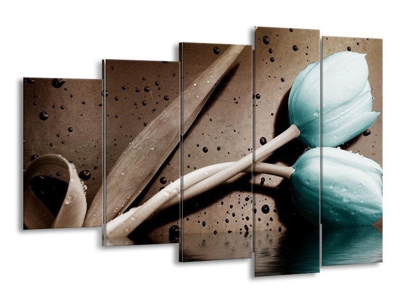Canvas schilderij Tulpen | Blauw, Bruin | 150x100cm 5Luik