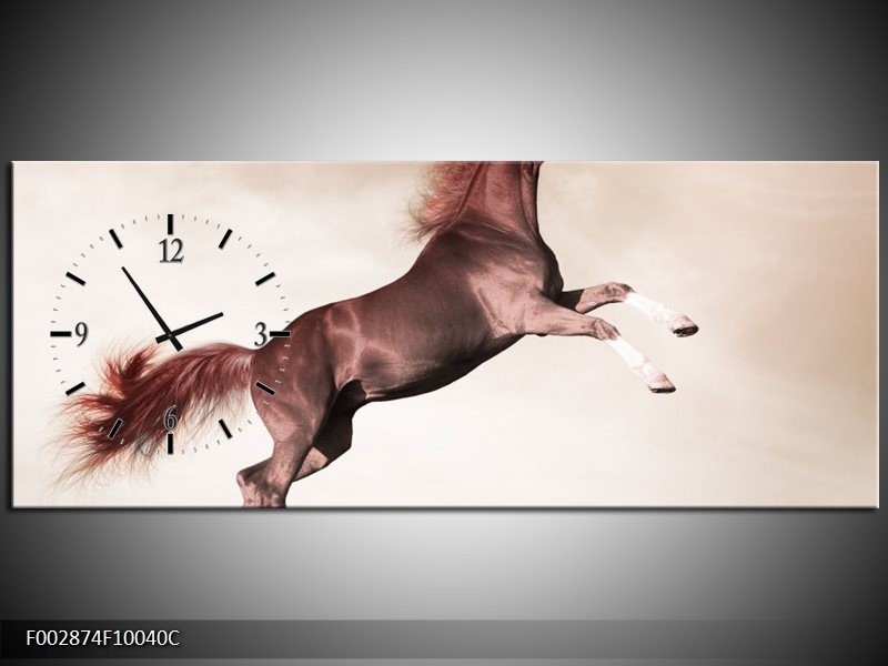 Klok schilderij Paard | Sepia, Bruin | 100x40cm 1Luik