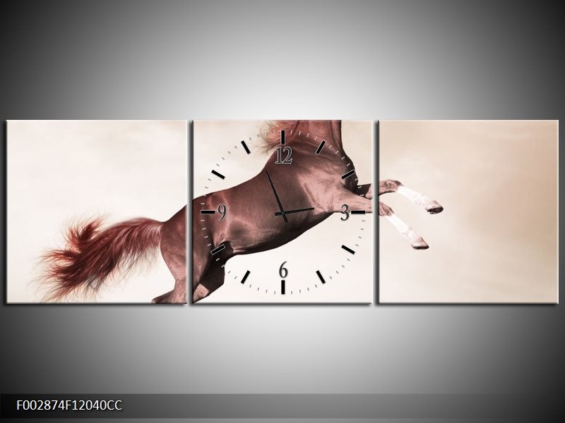 Klok schilderij Paard | Sepia, Bruin | 120x40cm 3Luik
