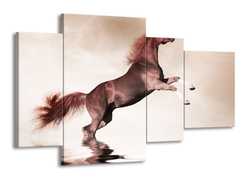 Canvas schilderij Paard | Sepia, Bruin | 120x75cm 4Luik