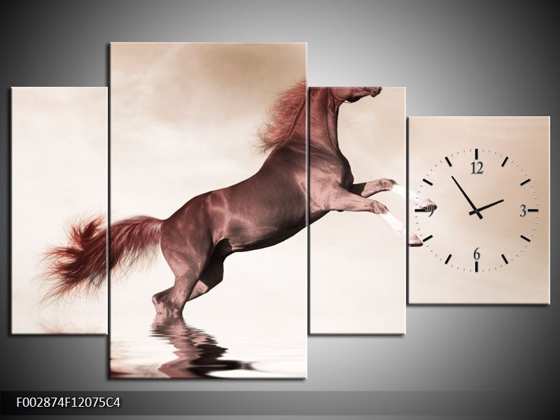 Klok schilderij Paard | Sepia, Bruin | 120x75cm 4Luik