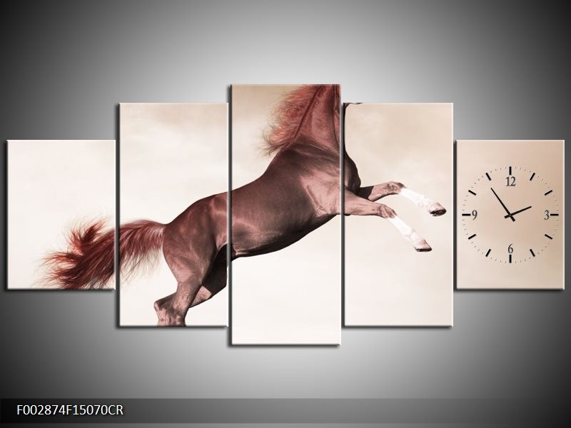 Klok schilderij Paard | Sepia, Bruin | 150x70cm 5Luik