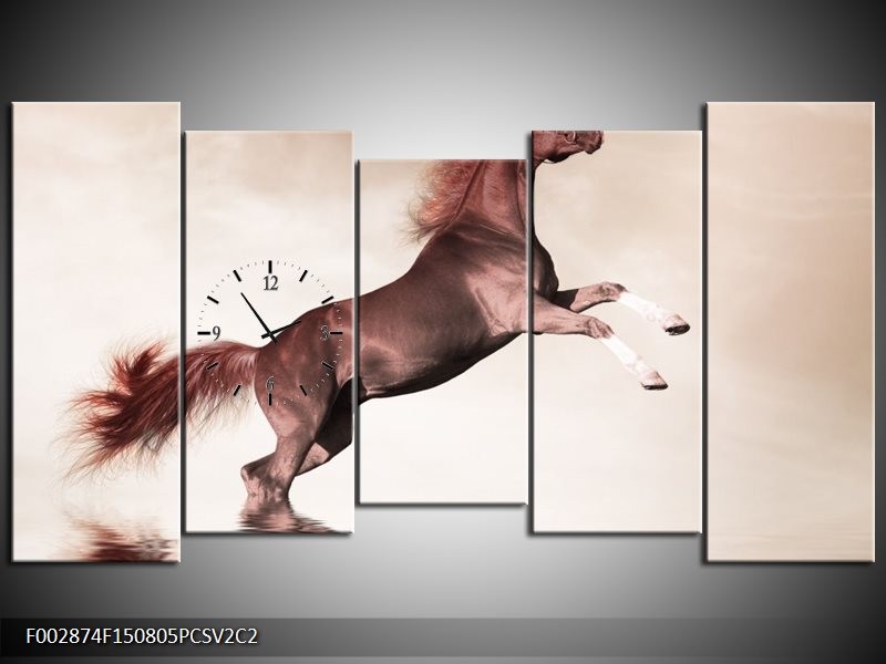 Klok schilderij Paard | Sepia, Bruin | 150x80cm 5Luik