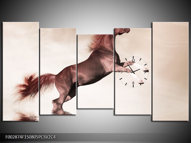 Klok schilderij Paard | Sepia, Bruin | 150x80cm 5Luik