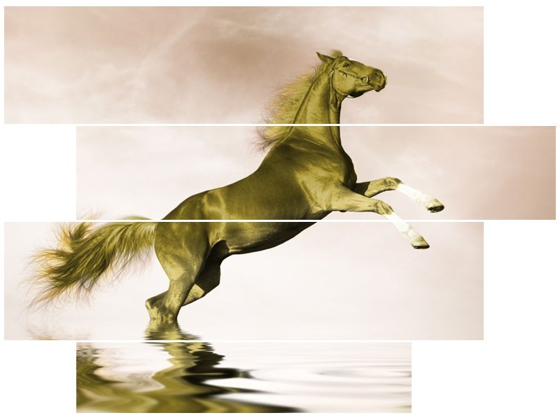 Glas schilderij Paard | Groen, Goud, Sepia | 115x85cm 4Luik
