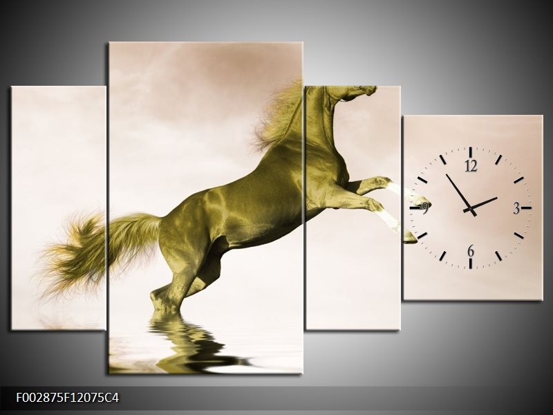Klok schilderij Paard | Groen, Goud, Sepia | 120x75cm 4Luik