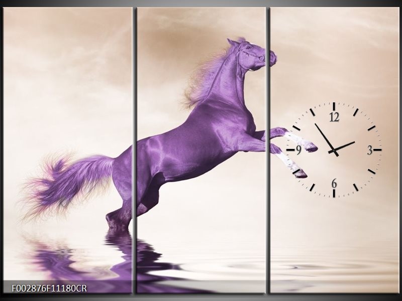 Klok schilderij Paard | Paars, Sepia | 111x80cm 3Luik