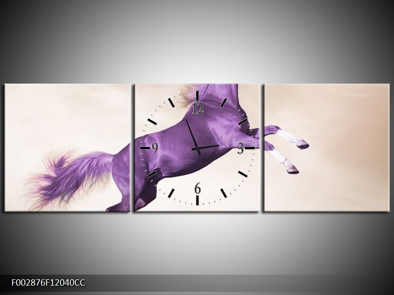 Klok schilderij Paard | Paars, Sepia | 120x40cm 3Luik