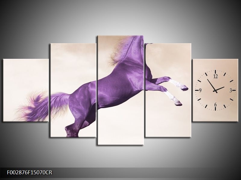 Klok schilderij Paard | Paars, Sepia | 150x70cm 5Luik