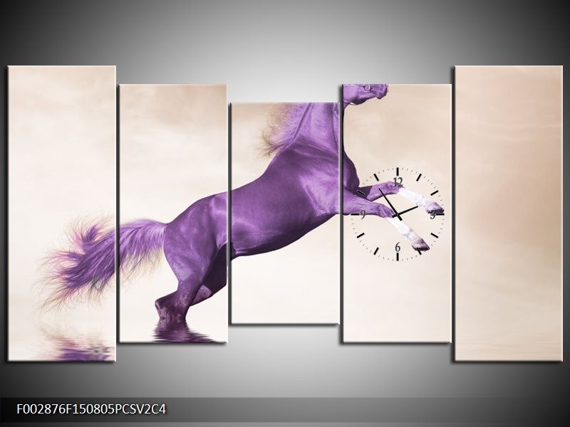 Klok schilderij Paard | Paars, Sepia | 150x80cm 5Luik