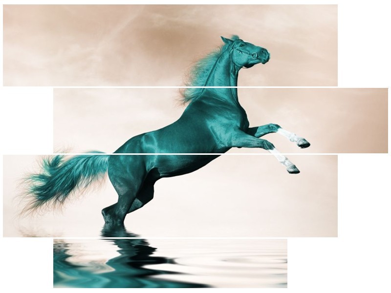 Canvas schilderij Paard | Groen, Sepia | 115x85cm 4Luik