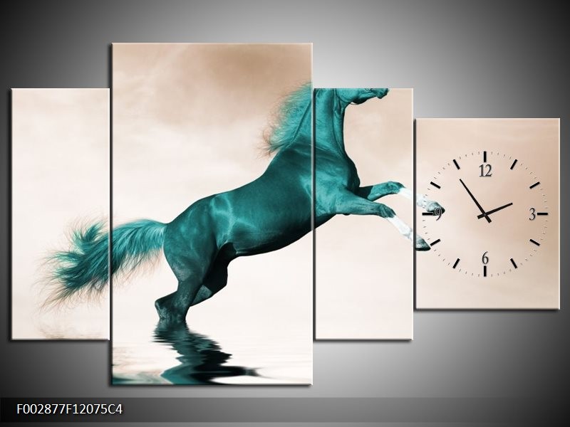 Klok schilderij Paard | Groen, Sepia | 120x75cm 4Luik