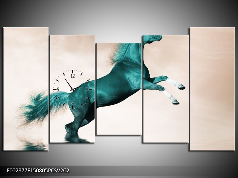 Klok schilderij Paard | Groen, Sepia | 150x80cm 5Luik