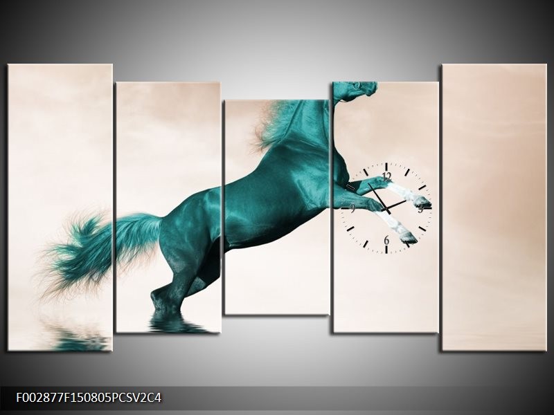 Klok schilderij Paard | Groen, Sepia | 150x80cm 5Luik
