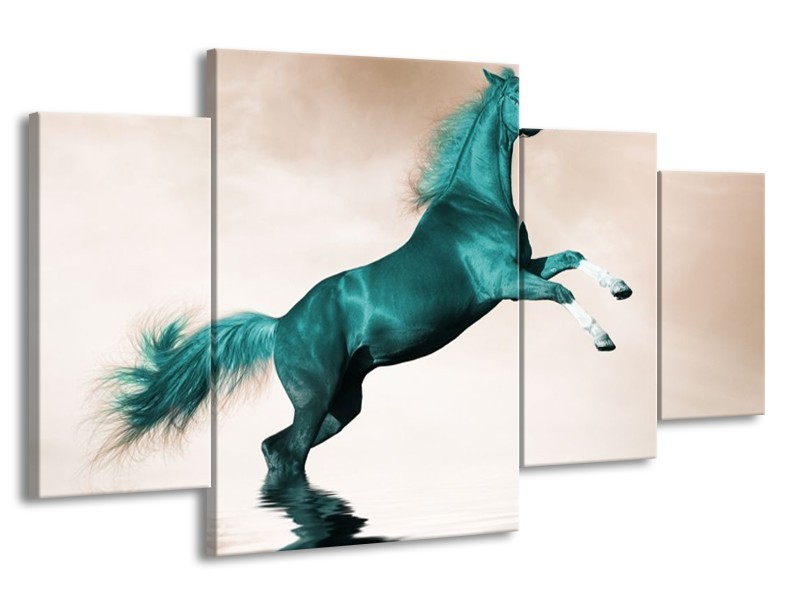Glas schilderij Paard | Groen, Sepia | 160x90cm 4Luik