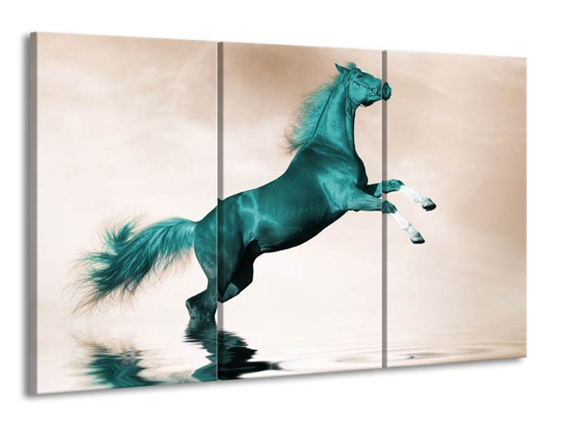Canvas schilderij Paard | Groen, Sepia | 165x100cm 3Luik