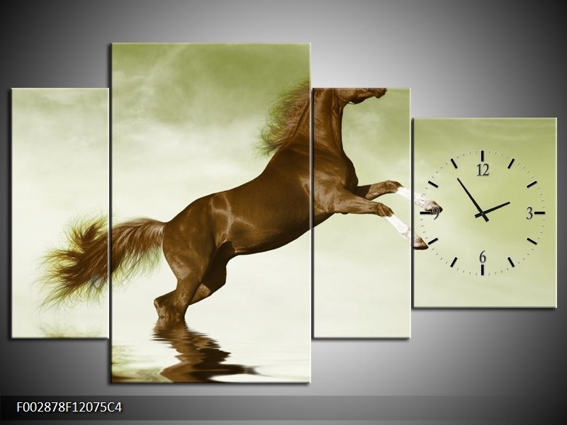 Klok schilderij Paard | Groen, Bruin | 120x75cm 4Luik