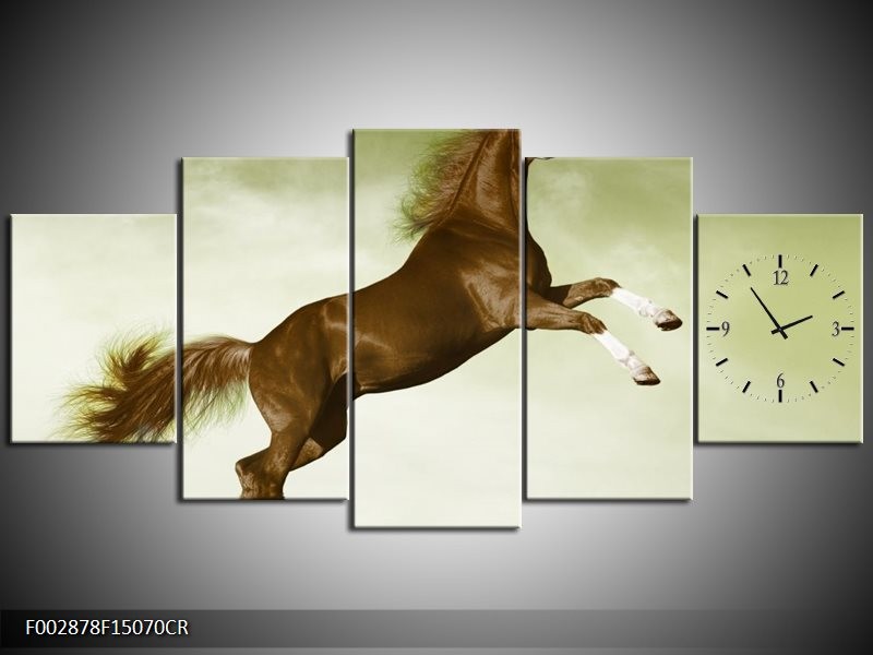 Klok schilderij Paard | Groen, Bruin | 150x70cm 5Luik