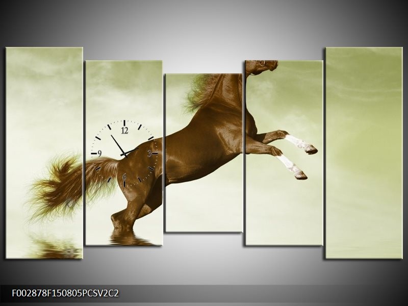 Klok schilderij Paard | Groen, Bruin | 150x80cm 5Luik
