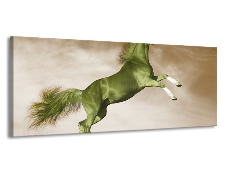 Canvas schilderij Paard | Groen, Sepia, Bruin | 145x58cm 1Luik