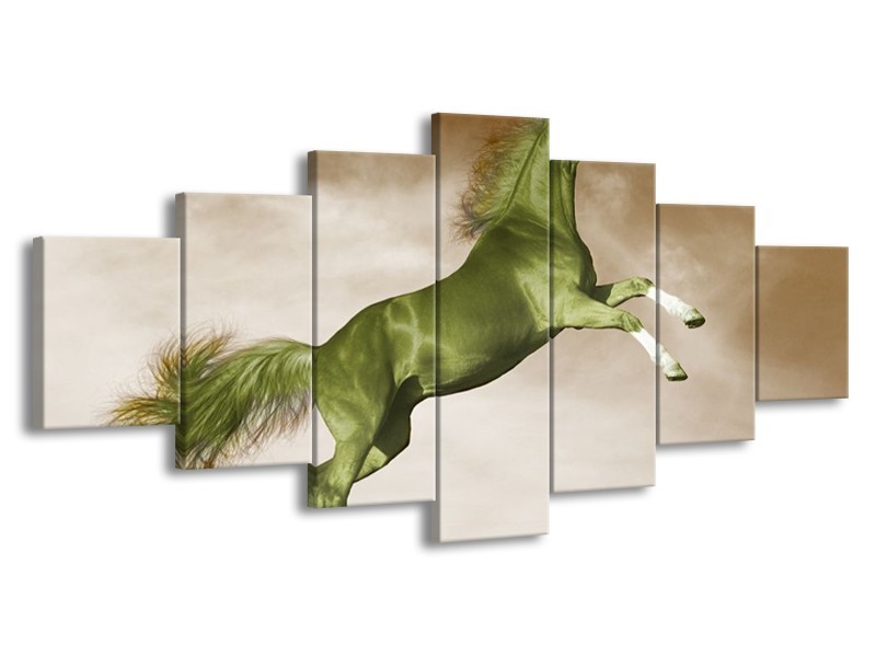 Canvas schilderij Paard | Groen, Sepia, Bruin | 210x100cm 7Luik