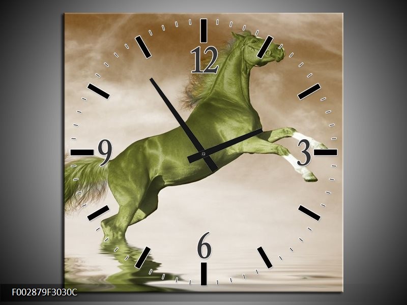 Klok schilderij Paard | Groen, Sepia, Bruin | 30x30cm 1Luik