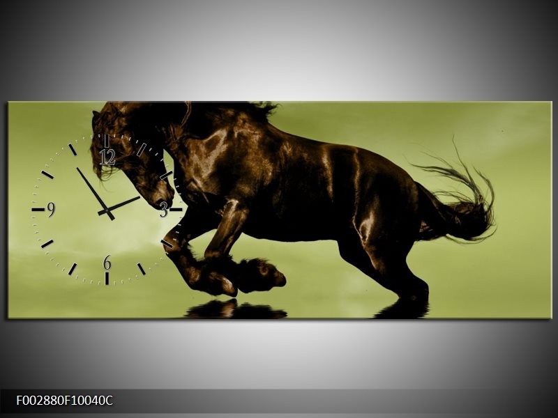 Klok schilderij Paard | Groen, Bruin, Zwart | 100x40cm 1Luik