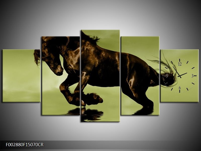 Klok schilderij Paard | Groen, Bruin, Zwart | 150x70cm 5Luik
