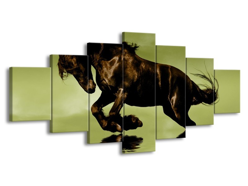 Canvas schilderij Paard | Groen, Bruin, Zwart | 210x100cm 7Luik