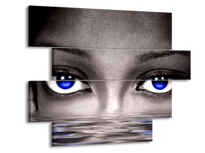 Canvas schilderij Ogen | Blauw, Grijs, Zwart | 115x85cm 4Luik
